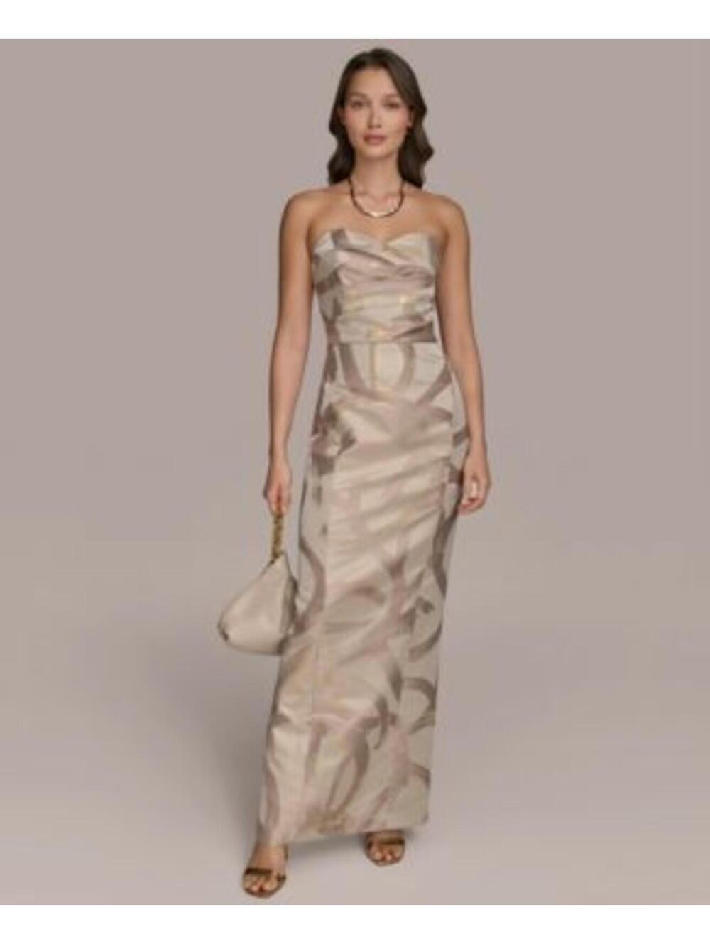 Donna Karan New York Women's Sweetheart Jacquard Gown CREAM GOLD MAXI